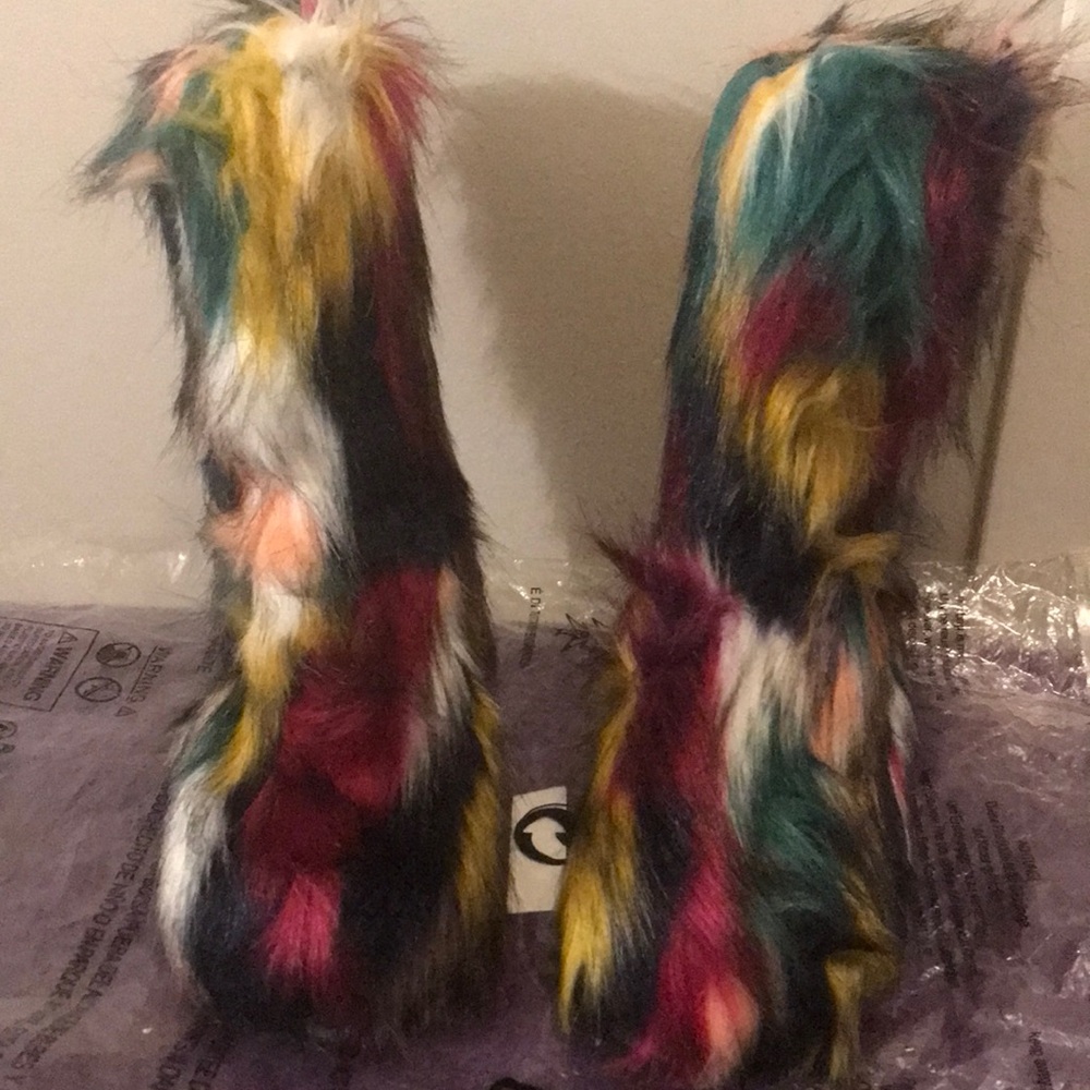 Colorful Multi-Color Faux Fur Statement Boots Size 6/7